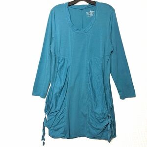 NEON BUDDHA Tunic Top Teal Green Lagenlook Long Sleeve Slub Jersey Cotton Sz XL